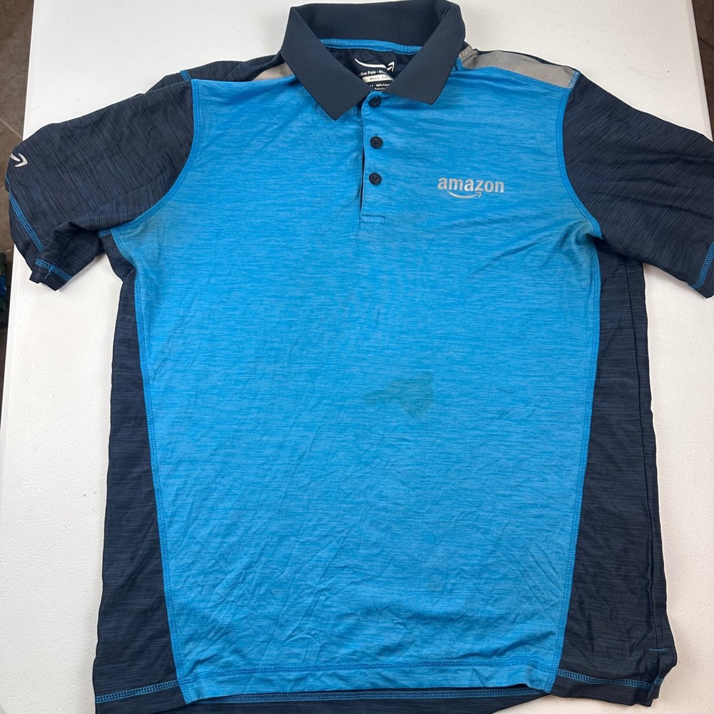 Amazon Active Polo Mens Large Blue Short Sleeve Employee Uniform Logo Shirt